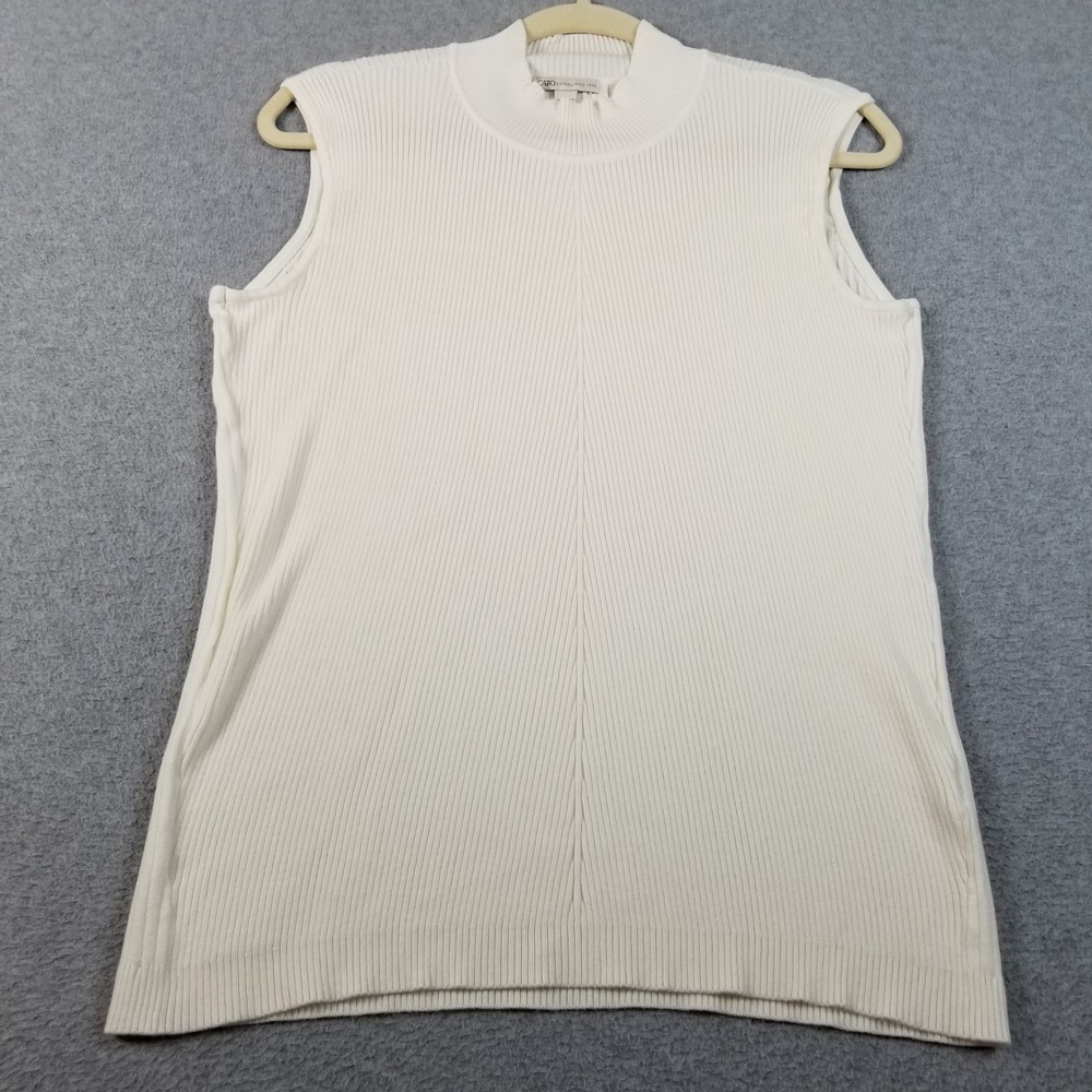 Cato Top Womens 18W 20W Plus Cream See Through Ribbed Mock‎ Neck Sleeveless Knit